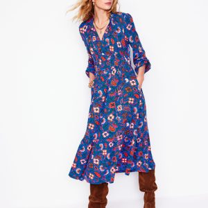Rosamund Jersey Midi Tea Dress-Blue.Oriental Paradise