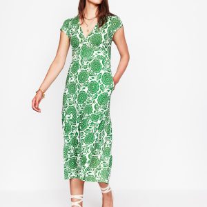 Eloise Tiered Jersey Dress-Paradise Green. Dahlia Stamp
