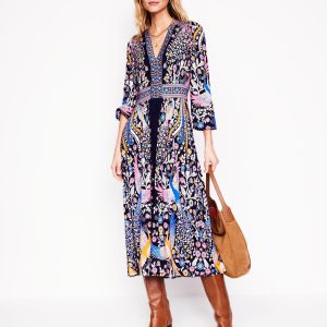 Lily Long Sleeve Midi Dress-French Navy.Enchanting Peacock