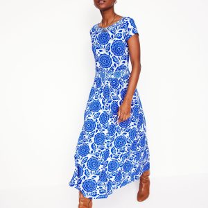 Melanie Jersey Midi Dress-Gallery Blue. Dahlia Stamp