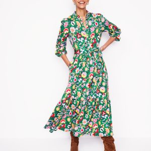 Willow Tiered Jersey Dress-Forest Grass. Flourishing Vine