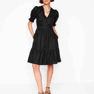 Anna Linen Short Dress-Black