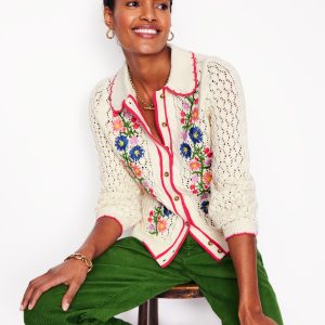 Embroidered Cotton Cardigan-Warm Ivory