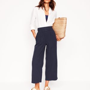 Cropped Double Cloth Pants-Navy