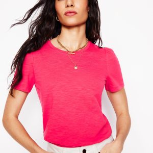 Cotton Puff Sleeve T-Shirt-Camelia Pink