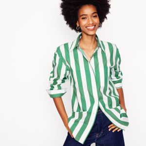 Sadie Relaxed Cotton Shirt-Rich Emerald Wide Stripe