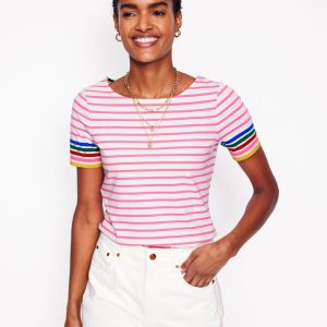 Ella Short Sleeve Breton-Pink Rose Multi Sleeve Stripe