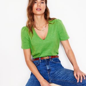Short Sleeve V Neck T-shirt-Paradise Green
