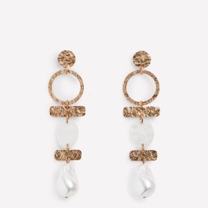 Statement Drop Earrings-Gold Colour/ Faux Pearl