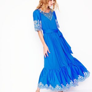 Isabel Broderie Mix maxi Dress-Cerulean Blue