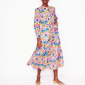 Mia Tiered Shirt Dress-Ivory.  Decorative Dandelion