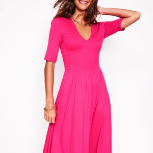 Bethany Smocked Jersey Dress-Pink Peony