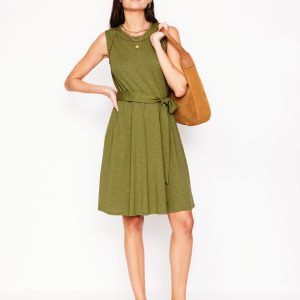 Mila Trim Short Jersey Dress-Deep Olive