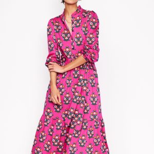 Willow Tiered Jersey Dress-Cosmos Pink. Wildflower Stamp