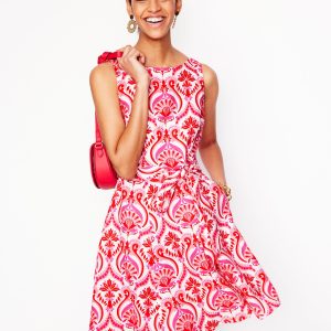 Anya Sleeveless Linen Dress-Poppy Red. Ornamental Floral