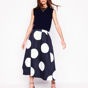 Isabella Cotton Sateen Skirt-Navy Spots