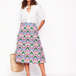 Hattie Poplin Midi Skirt-Multi. Decorative Dandelion