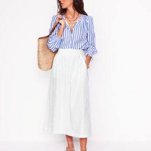 Double Cloth Smocked Skirt-White