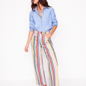 High Rise Stripe Crop Jeans-Green and Pink Rainbow Stripe