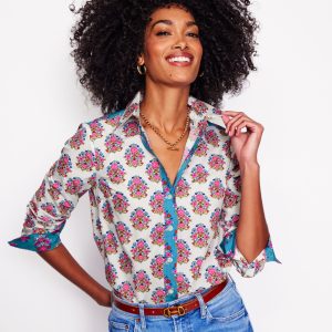 Sienna Cotton Shirt-Ivory. Wildflower Stamp