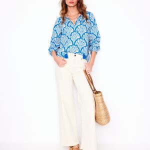 Easy Cotton Blouse-Cerulean Blue. Blossomy