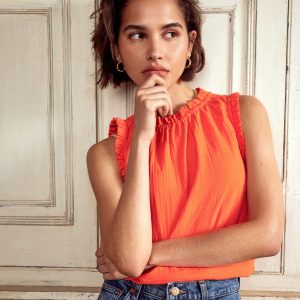 Sophie Ruffle Double Cloth Top-Gladioli Orange