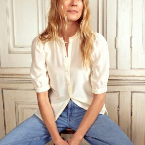 Frill Detail Silk Top-Ivory