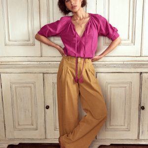 Trim Insert Double Cloth Top-Fuschia