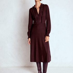 Winifred Frilled Knitted Dress-Coffee Bean