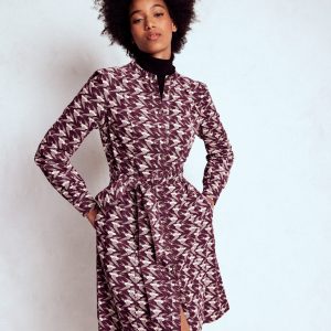 Bre Cord Short Dress-Dark Cherry. Swooping Swallow