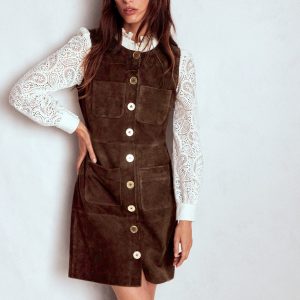 Evelyn Suede Shift Dress-Dark Chocolate