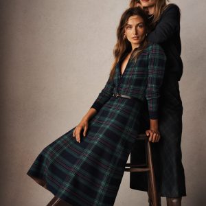 Fiona Zip Front Knitted Dress-Green Check