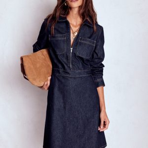 Flippy Denim Short Dress-Indigo Denim