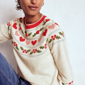 Edie Fair Isle Sweater-Oatmeal Melange. Holly