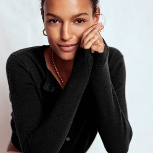 Eva Cashmere Cropped Cardigan-Black