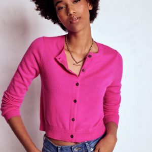 Eva Cashmere Cropped Cardigan-Pop Pansy