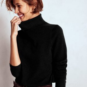 Eva Cashmere Roll Neck Sweater-Black