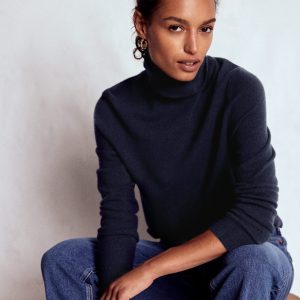 Eva Cashmere Roll Neck Sweater-Navy