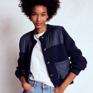 Short Quilted Knitted Jacket-Navy