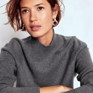 Marion Merino Rib Neck Sweater-Charcoal Melange