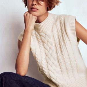 Amara Merino Cable Vest-Warm Ivory