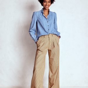 Brompton Wide Leg Pants-Tan and Ecru Stripe