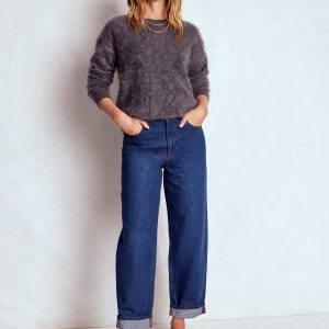Mid Rise Straight Jeans-Indigo