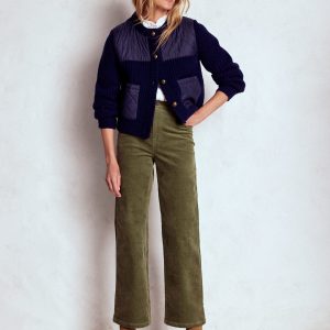 5-Pocket Cord Column Jeans-Green