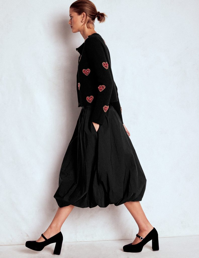 Bubble Hem Midi Skirt-Black