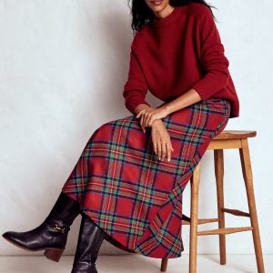 Hayley Wool Midi Skirt-Red. Blue and Green Check