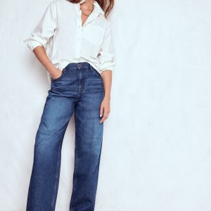 Full Length Barrel Leg Jeans-Dark Vintage