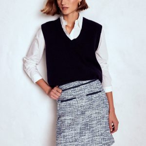 Textured A Line Skirt-Navy Texture