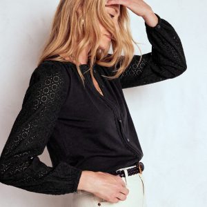 Eden Broderie Jersey Shirt-Black