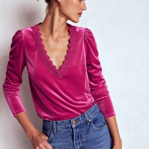 Flora V-Neck Velvet Top-Cherry Jam